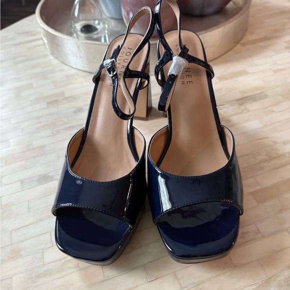 Blue Patent Leather Slingback Heels - Picture 2 of 4